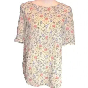 H&M Women's Floral Blouse Size 10 Pink Short Flutter Sleeve Top